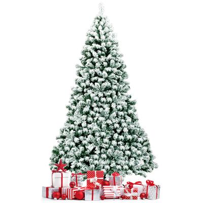225 cm Oplichtende Besneeuwde Kerstboom met Opvouwbare Metalen Standaard Groen + Wit