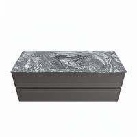 MONDIAZ VICA-DLUX 130cm badmeubel onderkast Dark grey 2 lades. Inbouw wastafel CLOUD midden zonder kraangat, kleur Lava.