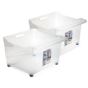 Opslag/opberg trolley container - 2x - transparant - op wieltjes - L39 x B38 x H26 cm - kunststof