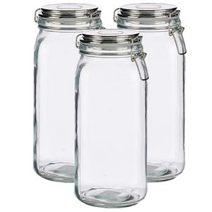 Set van 3x stuks glazen luxe keuken voorraadpotten/voorraadbussen met klepdeksel zilver 2100 ml