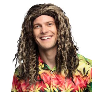 Verkleedpruik voor heren - bruin - Rasta/Hippie - Carnaval - lang haar