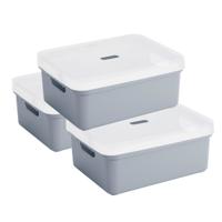 Sunware opbergbox - 3x stuks - 24 liter - donkerblauw - kunststof - transparante deksel - 45x35x18 c