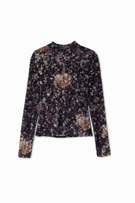 T-shirt lange mouwen bloemen - BLACK - XS