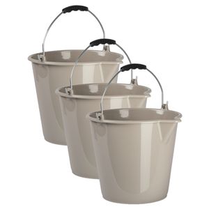 3x stuks huishoud schoonmaak emmers kunststof taupe 9 liter inhoud 30 x 26 cm