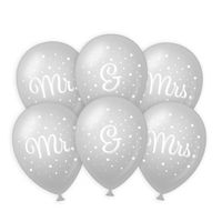 6x stuks Mr. & Mrs huwelijks feest ballonnen - zilver/wit - latex - ca 30 cm - thumbnail