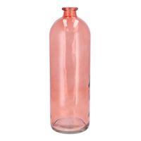 Bloemenvaas fles model - helder gekleurd glas - koraal roze - D14 x H41 cm