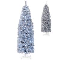 Kunstkerstboom van 180 cm Scharnierende Slanke Kerstboom met 250 Koelwitte LED-Verlichting 475 Takpunten en Metalen Voet