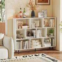 Boekenkast met Vakken Vrijstaande kast met 3 Niveaus & Houten Poten Cube Kast Bureau Kast 140 cm