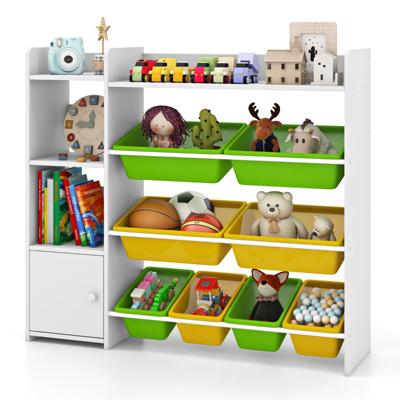 Opbergmeubel voor Kinderspeelgoed Veelzijdige Kinderboekenkast met 4 Niveaus 8 Opbergbakken Grote Kast met Deur voor Kinderkamer Wit