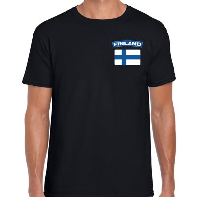 Finland thema t-shirt - met vlag op borst - zwart - voor heren - landen shirt - supporters