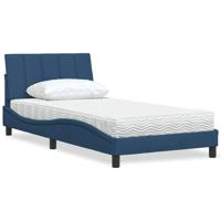 Bed met matras "Hanko" stof blauw 100x200 cm