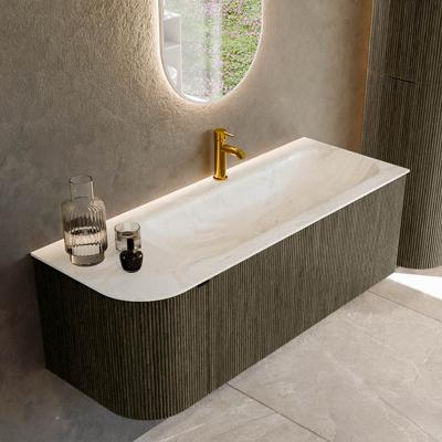 Badmeubel Mondiaz Kurve-Dlux | 125 cm cm | Meubelkleur Shadow | Wastafelkleur Ostra | Solid surface | Wasbak rechter zijde spoelbak | 1 kraangat