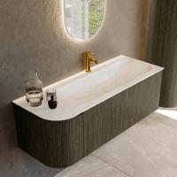 Badmeubel Mondiaz Kurve-Dlux | 125 cm cm | Meubelkleur Shadow | Wastafelkleur Ostra | Solid surface | Wasbak rechter zijde spoelbak | 1 kraangat