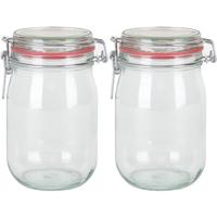 Weckpot/inmaakpot - 2x - glas - 1000 ml - met beugelsluiting - transparant