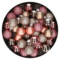Set van 40x stuks kunststof kerstballen mix champagne en roze 3 cm   - - thumbnail