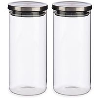 Set van 8x stuks glazen luxe keuken voorraadpot/voorraadbus met deksel zilver 1380 ml