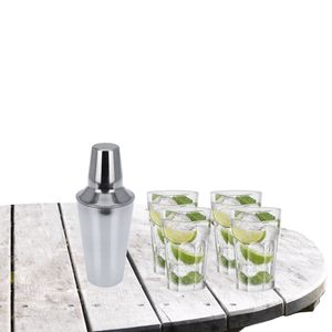 Cocktailshaker met 4x Cocktailglazen Mojito transparant 410 ml - Cocktailglazen