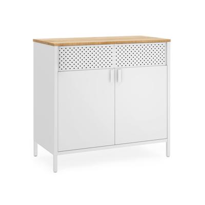 Metalen opbergkast met dubbele deur en verstelbare plank, Natuurlijke kleuren + wit