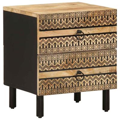 Nachtkastje 40x33,5x46 cm massief ruw mangohout zwart