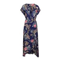 Cassis overslagjurk met bladprint donkerblauw/roze/groen/bruin - thumbnail