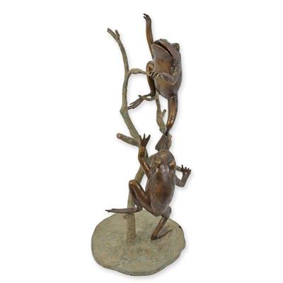 A BRONZE FROG FOUNTAIN