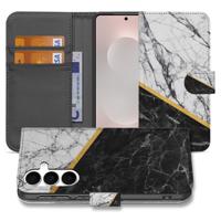 Samsung Galaxy S25 FE | Bookcase | Marmer Wit Zwart Gouden Lijn
