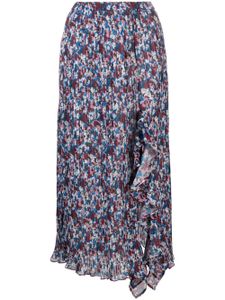 GANNI floral-print pleated midi skirt - Bleu