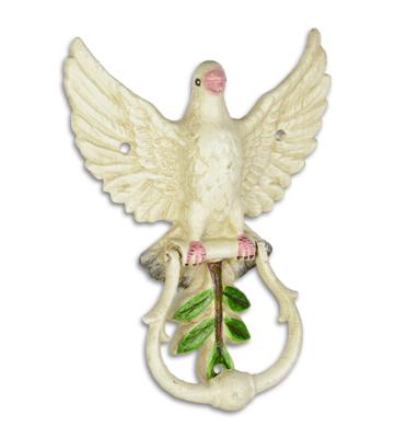 A PAIR OF CAST IRON PIGEON DOOR KNOCKERS