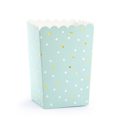 Popcorn/snoep bakjes - 6x - blauw/goud stippen - karton - 7 x 7 x 12 cm - feest uitdeel bakjes
