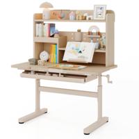 Kindertafel met Rek en Lade in Hoogte Verstelbaar Bureau voor Leerlingen met Kantelbare Tafelblad Natuur Kindertafel met Rek en Lade in Hoogte Verstelbaar Bureau voor Leerlingen met Kantelbare Tafelblad Natuur