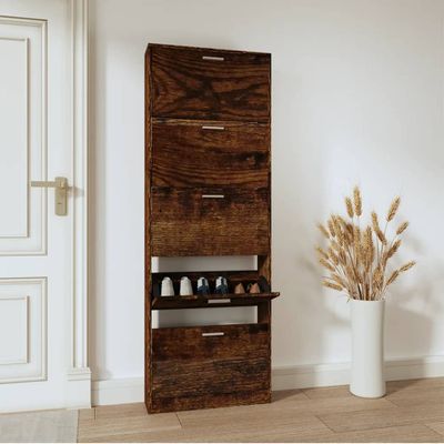 Schoenenkast 59x17x169 cm bewerkt hout gerookt eikenkleurig