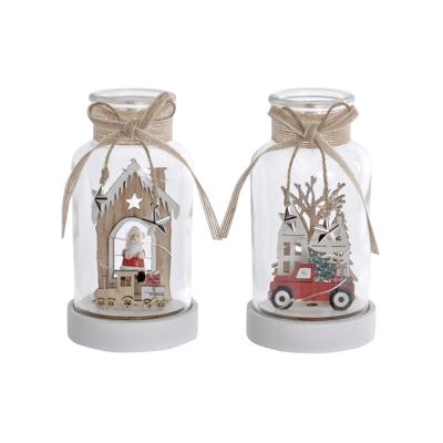 Verlichte decoratie DKD Home Decor Kerstmis Natuurlijk Huis (2 Stuks) (9 x 9 x 17 cm)