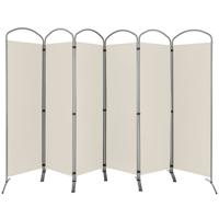 331 x 188 cm Kamerverdeler Opvouwbaar en Afneembaar Scheidingswand 6-Delig Inkijkbescherming voor Kantoor Beige/Bruin/Zwart/Grijs