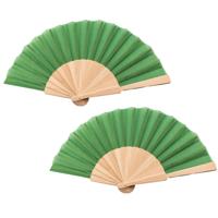 Spaanse waaier - 2x - groen - 42 x 23 cm - hout - verkoelend - handwaaier