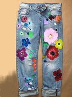 All Season Denim Floral Casual Jeans - thumbnail