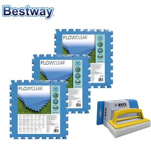 Bestway - Zwembad tegels - 50 cm x 50 cm - 6m² - 24 tegels & WAYS scrubborstel