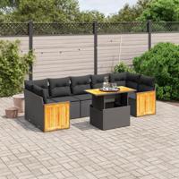 8-delige Loungeset met kussens poly rattan zwart
