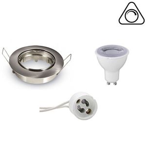 LED Spot Set - GU10 Fitting - Dimbaar - Inbouw Rond - Mat Chroom - 6W - Helder/Koud Wit 6400K - Kantelbaar Ø82mm