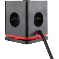 IOIO contactdoos SW1000, 3 stopcontacten en 3 USB-poorten, kubus, zwart