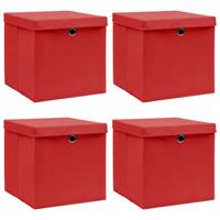 VidaXL Opbergboxen met deksel 4 st 32x32x32 cm stof rood