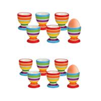 Eierdopjes streep motief - set van 12x - multi kleuren - keramiek - 6 x 5 cm