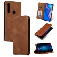 Retro huid feel Business magnetische horizontale Flip lederen case voor Huawei P Smart Z (bruin)