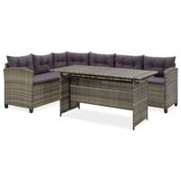 2-delige Loungeset met kussens poly rattan grijs