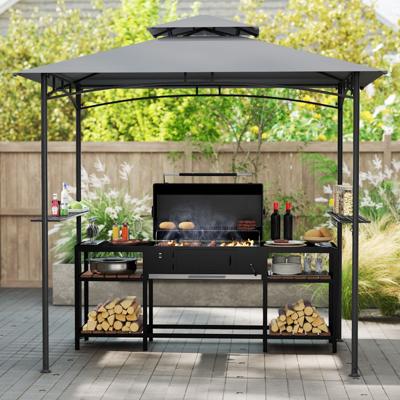 Grillpaviljoen met Dubbel Dak & 2 Zijplanken & 6 Haken Tuinpaviljoen BBQ Paviljoen 242 x 150 cm