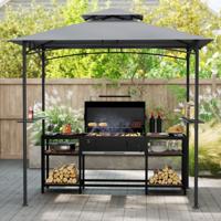 Grillpaviljoen met Dubbel Dak & 2 Zijplanken & 6 Haken Tuinpaviljoen BBQ Paviljoen 242 x 150 cm
