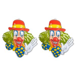 Carnaval/party decoratie bord - 2x - Clown hoofd - wand/muur versiering - 50 x 50 cm - plastic