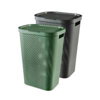 Curver Infinity Wasmand + deksel - 60L - 2 stuks - Grijs|Groen