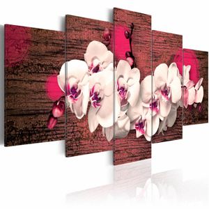 Schilderij - Blijdschap en orchidee , roze wit , 5 luik