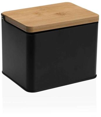Zoutvaatje met deksel Versa Zwart Metaal Bamboe 11 x 11 x 14 cm (8420327566553)