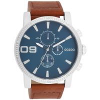 OOZOO C11210 Horloge Timepieces staal-leder zilverkleurig-bruin-blauw 48 mm - thumbnail